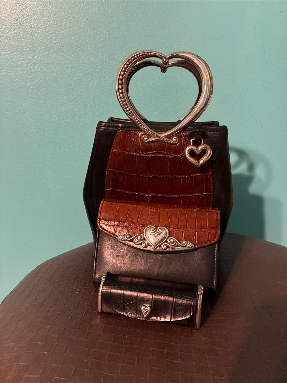 Vintage Brighton Corazon Heart Handle Bucket Bag with matching Lipstick case